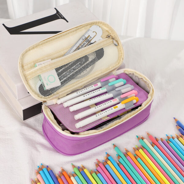 Simple Macaron Large Capacity Zipper Pencil Case - Image 3