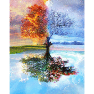 Seasons Tree Oil Painting, Landscape Picture By Number